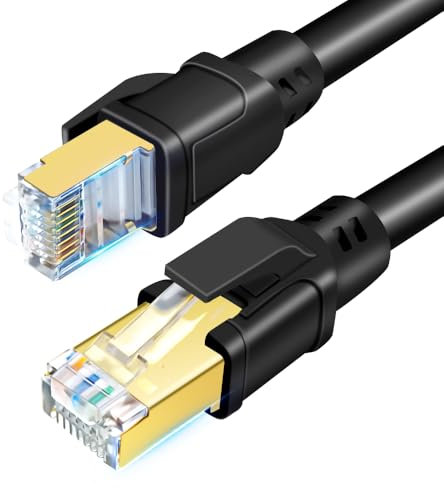 DDMALL CAT 8 Netzwerkkabel - 0,5m 1m 2m 3m 5m 6m 8m 10meter 15m 20m 30m LAN Kabel, Hochgeschwindigkeit F/FTP 40Gbps 2000MHz Ethernet Kabel mit Vergoldetem RJ45 für Router, Modem, Gaming(0,5m, Schwarz)