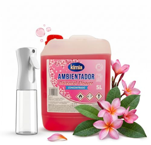 KIMIA - Pack Ambientador de Hogar Concentrado Oriental Flowers 5L + Pulverizador | Perfumador con Fragancia Floral Oriental | Para Cualquier Estancia de Casa y Oficina | Ambiente Fresco y Perfumado
