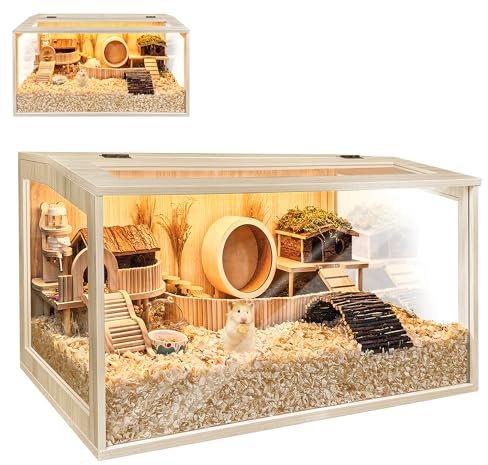 Prolee Hamster Cage Chewproof Wooden 24 Inch Guinea Pig Cages Mice and Rat Habitat Openable Top with Acrylic Sheets Solid Built