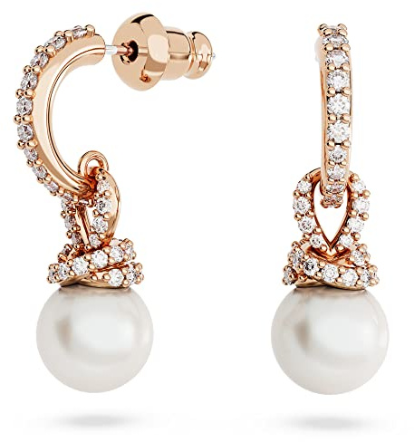 Swarovski Orecchini pendenti Originally, Crystal Pearl, Bianchi, Placcato color oro rosa