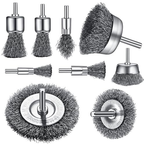 Royouzi Drahtbürste Bohrmaschine, Gewellter Stahldraht, 9 Stück Drahtbürsten Rad- & Becherbürstensatz Drahtbohrbürstensatz zum Entfernen von Rost, Korrosion, Farbe