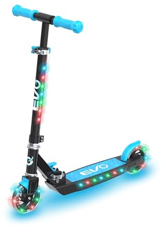 evo Light Blast Light Up 2 Wheeled Scooter | Kids Push Scooter With Adjustable Handle Height | Easy Fold Mechanism Kick Scooter For Boys And Girls| Kick Scooter For Kids Aged 5+ (Blue)