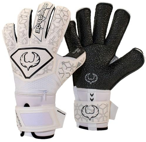 Renegade GK Triton Polaris Torwarthandschuhe Pro Finger Schutz | 3.5+3mm Super XD Grip & 4mm Duratek | Schwarz & Weiß Torwart Handschuhe (Größe 5, Junge, Mädchens, Roll-Neg. Hybrid Cut, Level 2)