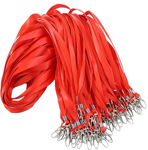 ROSSHINE 100pcs Red Lanyards for Neck, Nylon Strap Lanyard | Badge Holders with Metal Swivel Hook for Keys ID Cards Name Tags Ideal for Offices Staff Student Doctors Visitors