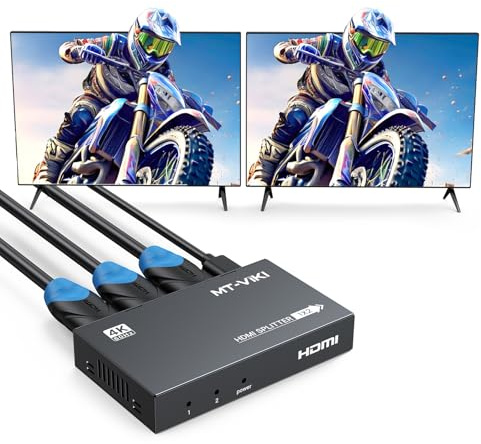 MT-VIKI 4K60Hz HDMI Splitter 1 in 2 Out Gleichzeitig HDMI Verteiler 2 Monitore Mirror 1x2 EDID HDCP 2.2 4:4:4 40m Langstreckenübertragung
