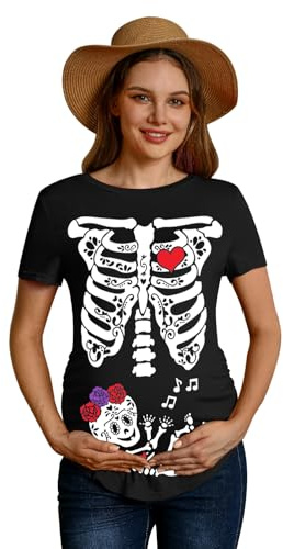 For G and PL Camiseta de manga corta con cuello redondo para mujer, para embarazo, maternidad, divertida, tallas S-XXL, Esqueleto rosa para bebé, M