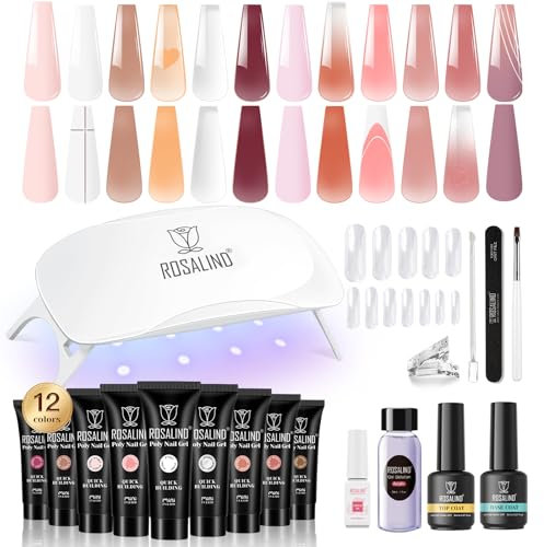 ROSALIND Kit Completo de Poligel para Uñas - 12 Colores 10ml, Lámpara UV, Base y Top Coat, Kit de Arte para Bricolaje en Casa y Profesionales