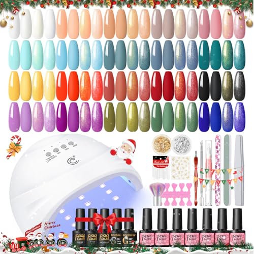 PEACECOLOR 38pcs Uñas Semipermanentes Kit Completo con Lámpara 20 Colores Esmaltes Semipermanentes Rojo Verde Rojo Morado Blanco Base Top Coat Brillante y Mate Kit Uñas de Gel para Principiantes