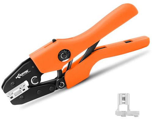 KF CPTEC Pince à sertir à cliquet pour cosses à drapeau à 90°, 22/14 AWG (0,5 mm²/2,5 mm²)