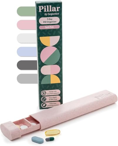 Pillar 7 Day Pill Organiser | Weekly Travel Pill Box | Easy Slide to Open Tablet Organiser - 7 Compartments | Premium Pill Box for Daily Medicine, Supplements, Vitamins | BPA Free | Soft Pink