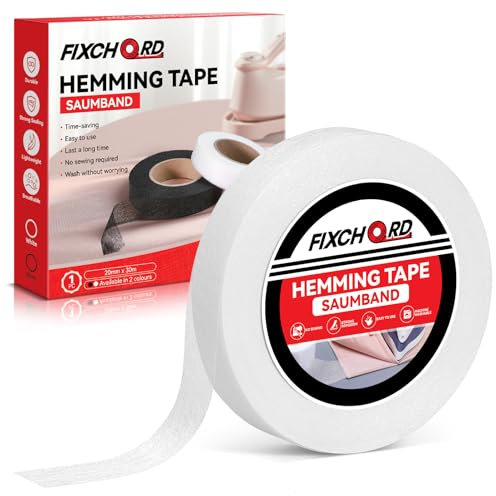 FIXCHORD Hemming Tape, 30m*20mm Wonder Web Hemming Tape, No Sewing Iron on Tape, Iron on Hemming Tape, Extra Strong Fusible Fabric Tape for Clothes Curtains Ironing and Bonding, DIY Crafts, White