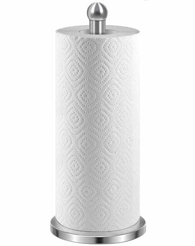 CHEFZOCO Portarrollos de Cocina, Soporte para Rollo de Cocina, Dispensador Papel de Cocina en Acero Inoxidable, portarollos Cocina de pie, Altua 35 cm, Diámetro Base Antideslizante 15 cm, Acero INOX