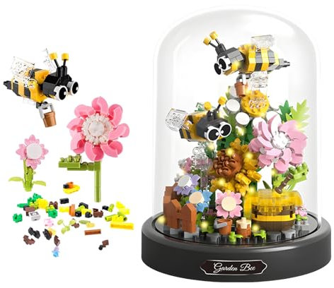 RYAN Klemmbausteine Set 588 Stück Pflanzen Bausteine mit Schutzhülle LED Licht Klemmbaustein für Erwachsene DIY Blumen Insekten klemmbausteine Bausteine