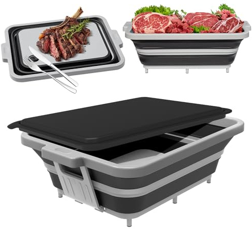 ANJUKE Vasca da barbecue 4 in 1 con coperchio (8 litri), vassoio da portata e preparazione barbecue per grill, marinatura, bevande fredde, tagliere portatile integrato per campeggio, picnic, barbecue