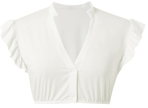 XPEX Chemisier Pour Femme Blanc Manches Courtes Col En V Costume De Oktoberfest Élégant Chemisier Traditionnel De(s)