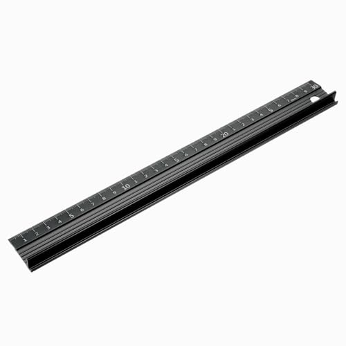 PATIKIL 30cm/12 Aluminum Cutting Rule Ruler, L-Type Cutting Ruler with Non Slip Rubber Backing Measuring Tool Accessory for Safe Use Cut Length Measurement, Black