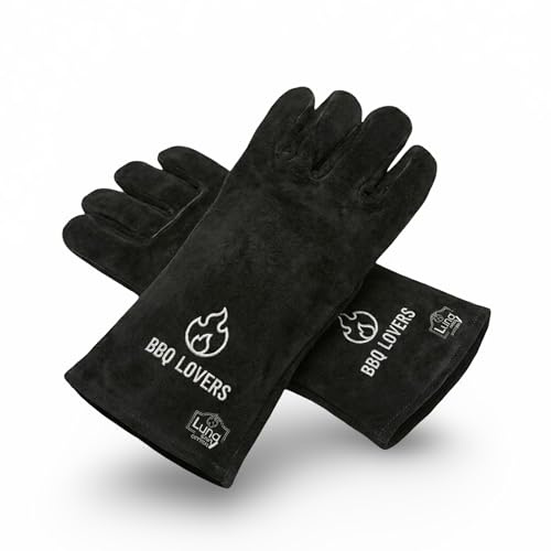 Guantes profesionales BBQ Lovers de piel de ante negra, resistentes al calor EN 407, guantes largos para horno y parrilla para protección del antebrazo, accesorios para barbacoa para hombre