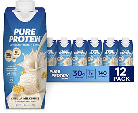 Pure Protein Vanilla Protein Shake, 30g Complete Protein, Vitamins A, C, D, and E plus Zinc to Support Immune Health, Ready to Drink and Keto-Friendly, 11oz Bottles, 12 Pack