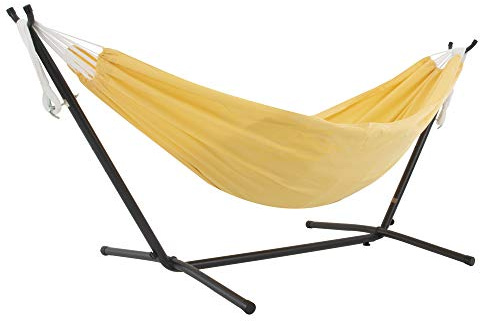 Vivere C8POLY-15 Hamaca de poliéster Doble con Soporte de Acero Que Ahorra Espacio, Amarillo