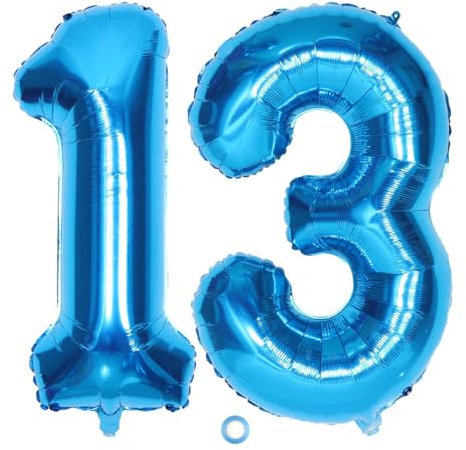 SNOWZAN Luftballon 13. Geburtstag Deko Blau Junge Zahl 13 Riesen Folienballon Helium Nummer 13 Luftballon Große Zahlen 13 Jahre XXL 13. Happy Birthday 32 Zoll Riese Zahl 13Geburtstag für Party