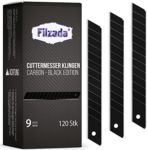 Filzada® 120x Lame di ricambio per coltelli da taglio 9mm Nero - Lame per tappeti ultra affilate - Lame a scatto per coltelli da taglio 9mm