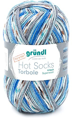 Gründl Hot Socks Torbole (Sockenwolle aus 75% Schurwolle (superwash) & 25% Polyamid, 4-fach Sockengarn, 100 g / 420 m, Nadelstärke: 2,5-3 mm, 100 g), beige-royal-burgund-weiß-petrol-graphit