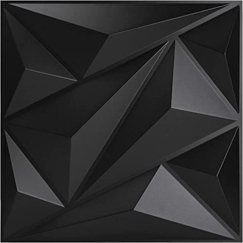 3D Wall Panels, 50 x 50cm, Pack of 12, PVC Tiles, Bathroom, Living Drawing Room, Decorative Ceiling Paneling, Waterproof, Black Brick Cladding Acoustic Effect Thick Bedroom Boards (Kiev Design)