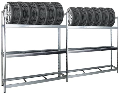 PROREGAL Mega Deal 2X Étagère à pneus Tiger XL | HxLxP 200x180x45cm | Charge Max. 300kg | Jusqu'à 42 pneus | Galvanisé | Porte-Pneu, Rack à pneus, rayonnage, Stockage, Rangement, Support, Atelier