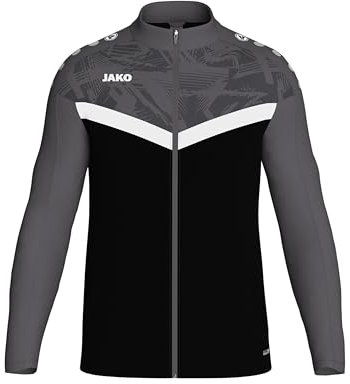 JAKO ICONIC Unisex Polyesterjacke Gr. 4XL Schwarz/Anthrazit - Atmungsaktive Trainingsjacke Herren und Damen im modernen Design, 100% recyceltes Polyester