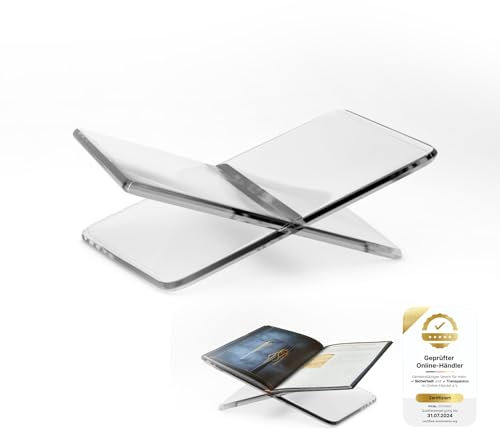 Semper Plastic Acryl Buchständer - Dekorativer Buchständer aus bruchsicherem Acryl - Leseständer für Kochbücher, Lexika und Zeitschriften - Kochbuchhalter grau zum Lesen und Präsentieren (Schräg)