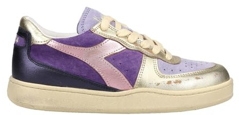 Diadora Mi Basket Damen-Sneaker, niedrig, Metall, Schweinsleder, gebraucht, Schnürschuhe, Freizeitschuhe, Violett, Violett, 40 EU