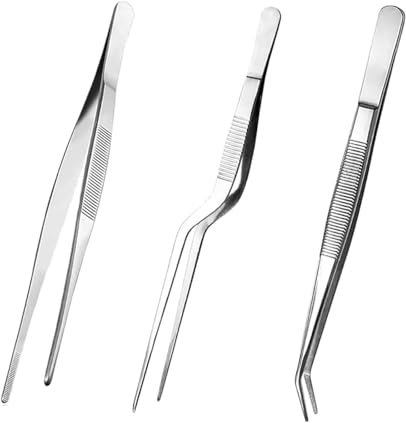 Küchenpinzette, 3 Stück Kochpinzette, Pinzette Edelstahl, Grillpinzette, kochpinzetten Set,für Dekorieren von Speisen, Kochen, Backen, 16cm Küchenzangen, Küchenwerkzeuge