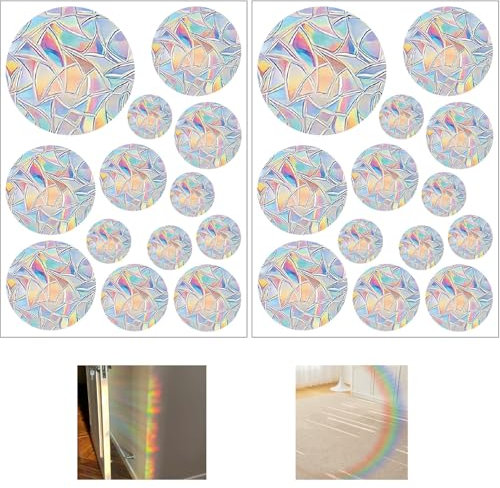 26 Prism Window Stickers, Glass Panel Bird-Proof Round Sticker, Roof Window Bird Safe, Colourful Light, Rainbow, Electrostatic Adsorption(A Round)