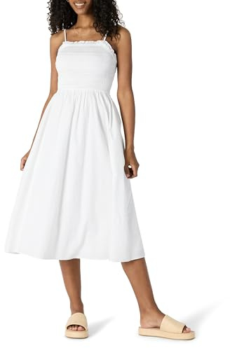 Amazon Essentials Vestido con Corpiño Nido de Abeja de Satén de Algodón de Corte Recto Mujer, Blanco, XL