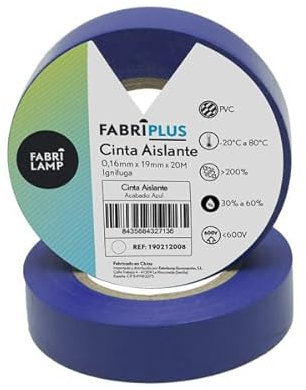 Brightium Cinta Aislante PVC Azul 19mmx20m, flexible y duradera, ideal para aislar cables y conexiones eléctricas.