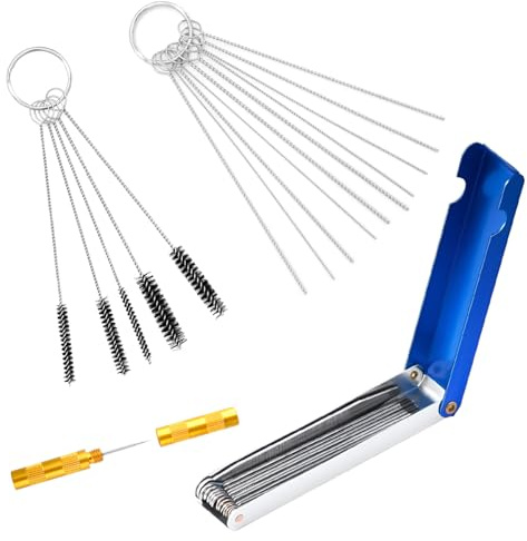 Osilly Kit de nettoyage de carburateur de voiture, 10 pièces, carburateurs de véhicule, nettoyeur de saleté, aiguilles de nettoyage automobile, brosses de nettoyage de carburateur, ensemble d'outils