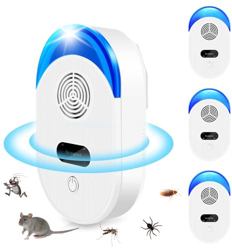 DOBWGXZ Ultrasonic Pest Repeller, Mouse Repellent, 4 Pack Insect Repellent Plug In, Pest Control for Mice, Rat, Mosquito, Spider, Cockroach, Ant, Fly Etc, Safe for Pets and Humans