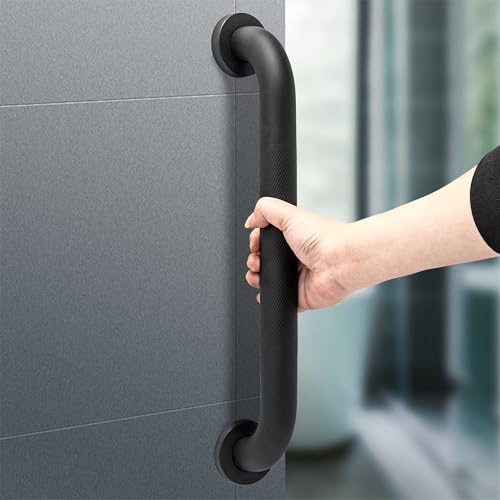 ITSOGOO Maniglione Bagno Acciaio inossidabile con Superficie Zigrinata,Maniglioni Antiscivolo per Anziani,Maniglia per Doccia per Vasca,WC,Cucina,Disabili Corrimano per Scale 40cm Nero Opaco