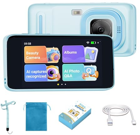 Gimywit AI Kids Camera for 3–11 Year Old Boys and Girls, AI Learning Digital Video Camera with with Object Recognition, Best Birthday, WiFi Kids Toy Camera 16GB(Blue)
