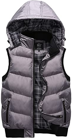 Generisch Gilet d'extérieur imperméable softshell sans manches - Gilet en duvet pour homme - Chaud - Avec capuche - Gilet matelassé élégant et tendance - Veste à capuche amovible - Fermeture éclair