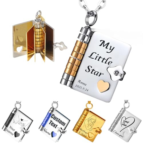 WINSD My Little Star Book Necklace - Custom Engraved Name and Message Book Pendant Includes 6 Pages of Engraved Message To My Love Book Necklace for Women Gift from Mom Dad to Daughter