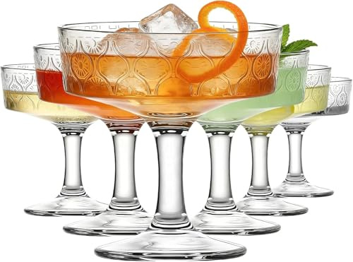 6 vasos de postre, 200 – 300 ml, vasos de martini con relieve floral, vasos de margarita, vasos de martini, copas de cóctel de alta calidad con tallo, copas de champán y vasos de mango largo