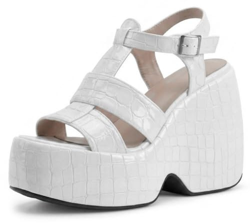 Eestfy Sandalias De Cuña con Plataforma Mujer Sandalias De Vacaciones Punta Abierta Tira En T con Hebilla Al Tobillo Zapatos De Resort Sandalias De Vestir con Cuña De Verano