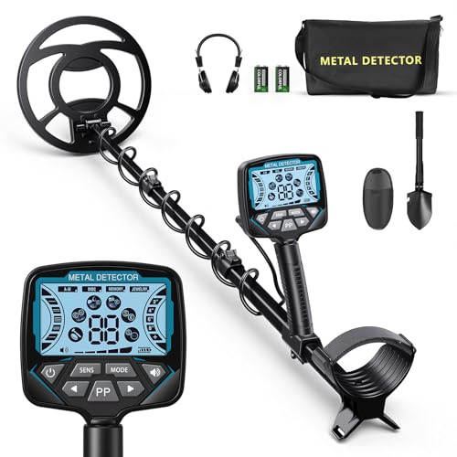 Detector de metales profesional con 2 baterías, 5 modos, detector de metales para adultos y niños, IP68, resistente al agua, bobina de búsqueda de 26 cm con pantalla LCD, auriculares, pala Digger