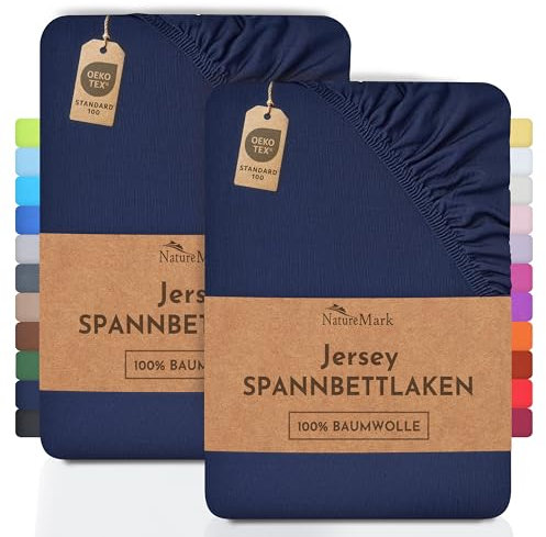 NatureMark 2er Pack Jersey Spannbettlaken, Spannbetttuch 100% Baumwolle in vielen Größen und Farben MARKENQUALITÄT ÖKOTEX Standard 100 | 180 x 200 cm - 200 x 200 cm - Navy blau