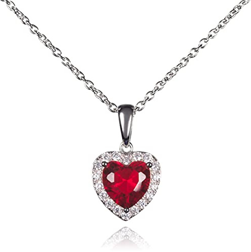 namana Collar de Corazón para Mujer con Piedra en Forma de Corazón. Collar de Plata de Ley 925 para Mujer con Piedra Roja y Circonitas. Collares de Corazón Rojo para Mujer