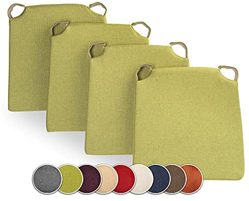 sunnypillow 4er Set Stuhlkissen mit Klettverschluss Polsterauflage Auflage für Stühle - Indoor/Outdoor - Sitzkissen Sitzauflage - Maße: 42 (vorne) | 35 (hinten) x 40 x 5 cm - Grün