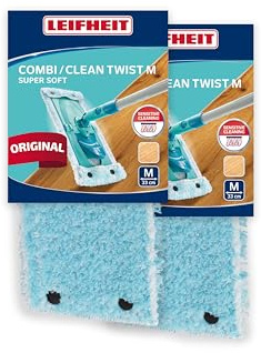 Leifheit Original 2er Set Wischbezug CLEAN Twist M super Soft 33 cm für Sensible Böden, mit Spezialfasern, Wischer Ersatzbezug für minimale Wasseraufnahme, für Parkett, Laminat und Kork