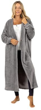 TURTLE Ladies Long Maxi Soft Fleece Cardigan Womens Open Lightweight Cardigan (M-L, Grey)