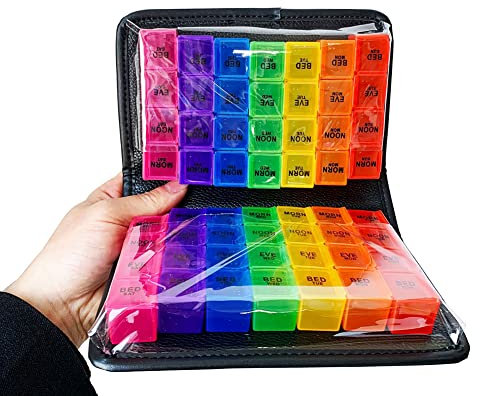 Tablettenbox 14 Tage 4 Fächer,Pillendose 14 Tage Morgens Mittags Abends,Große Medikamentenbox Wochendosierer zur Aufbewahrung von Tablets Pillenbox Pillendose für Medikamente, Vitamine, Fischöl